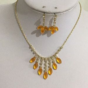 Yellow orangish bead gradual drop necklace earring